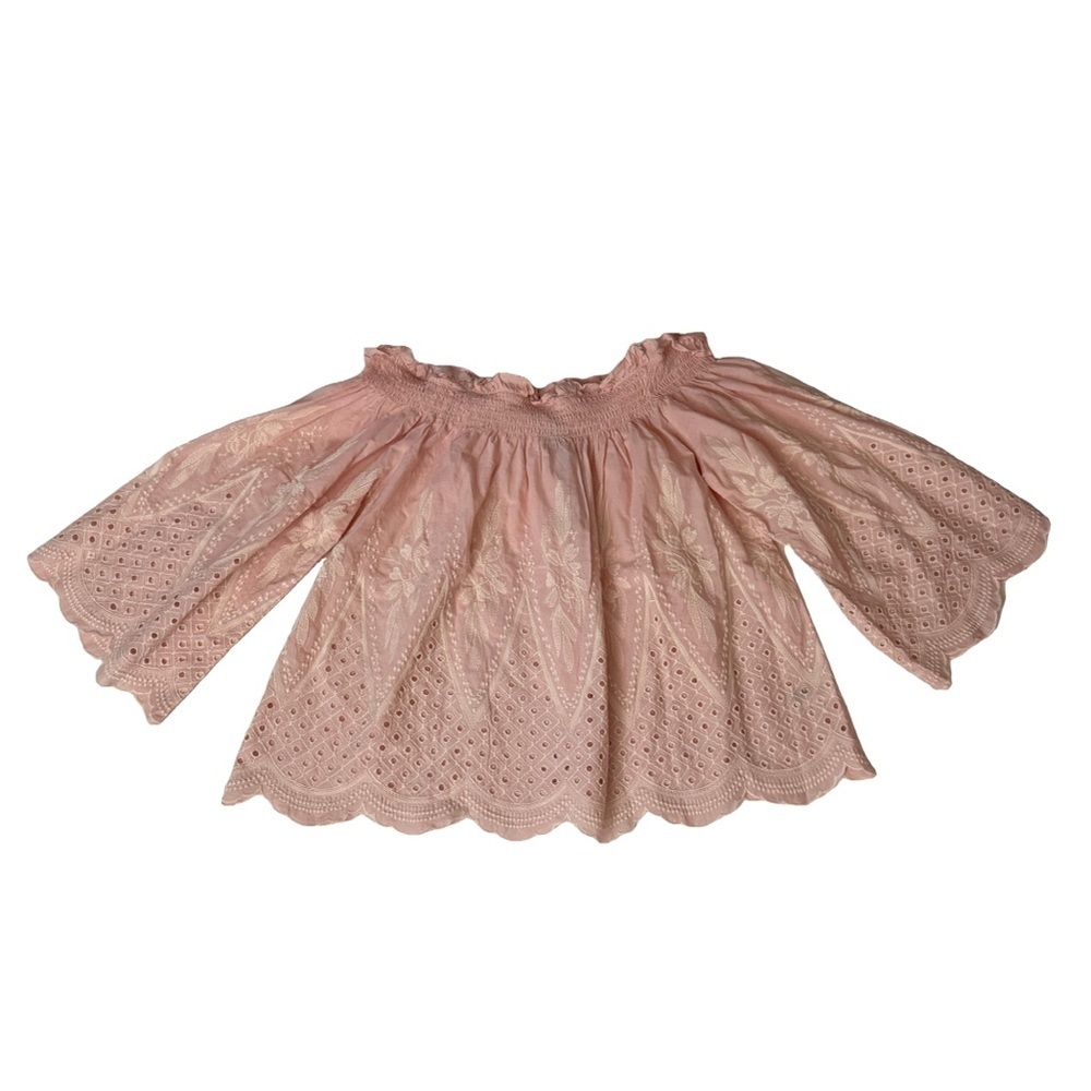 La Classe Coutoure Peach Off-Shoulder Eyelet embroidered bohemian summer Top L